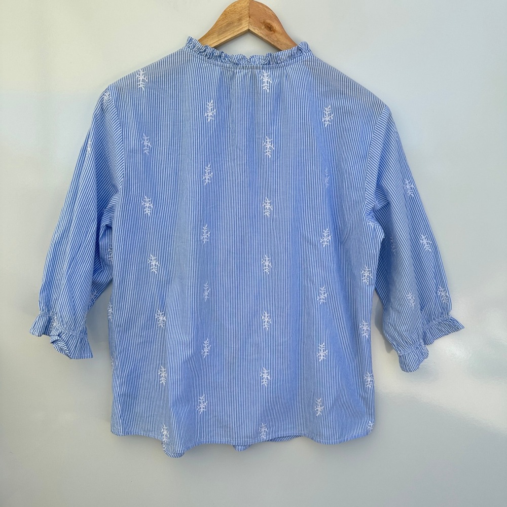 St John's Bay Top Embroidered Ruffle Neck Cotton Stripe Top Small Summer - Picture 8 of 10